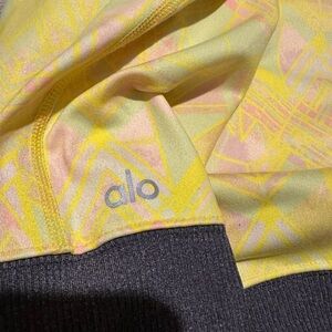 Alo Yellow and Grey Goddess Leggings Low Rise